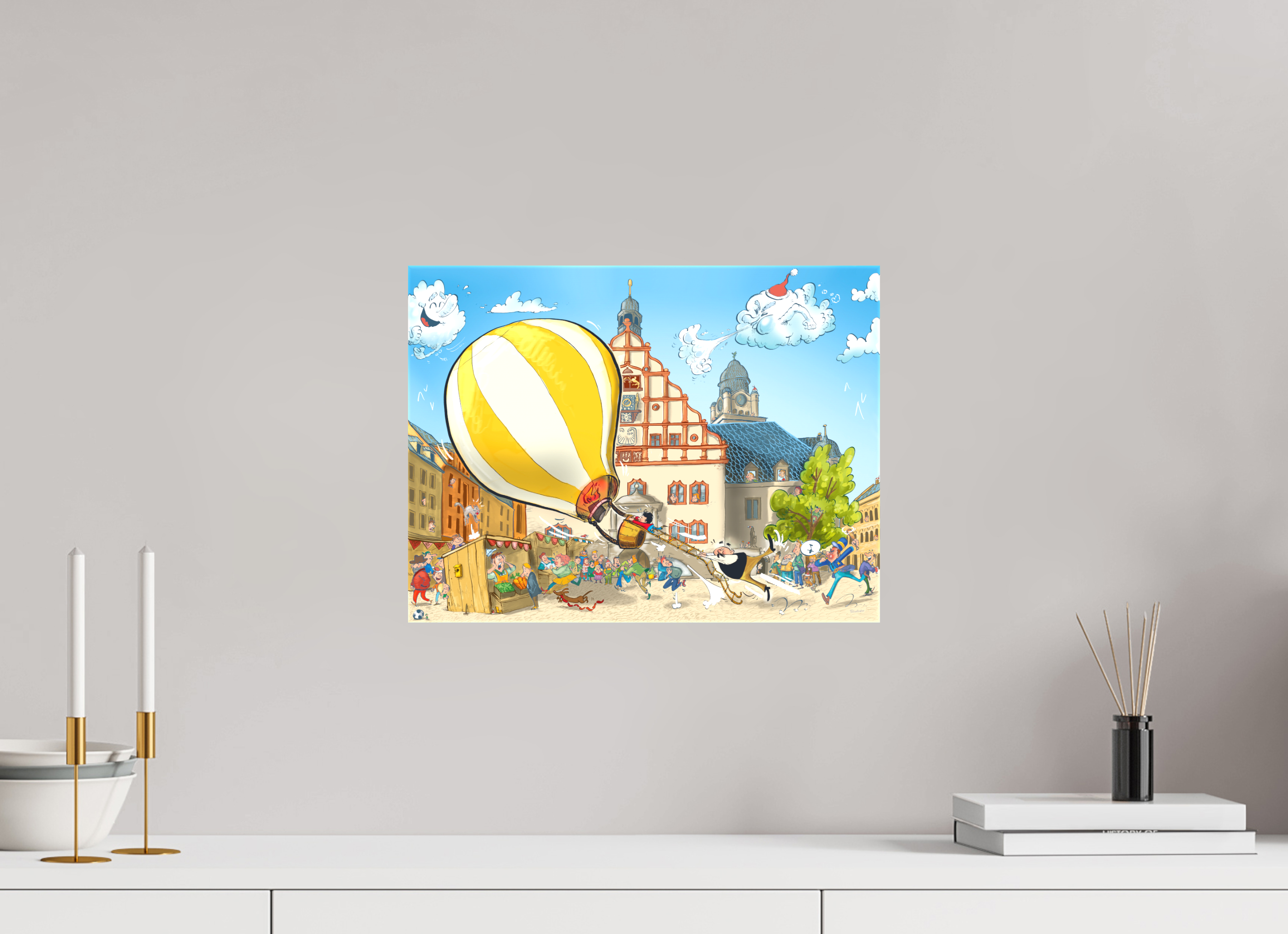 40 x 30 cm, Leinwand 20mm Trägerrahmen | Rand umgeschlagen Vater & Sohn · Lustige Ballonfahrt