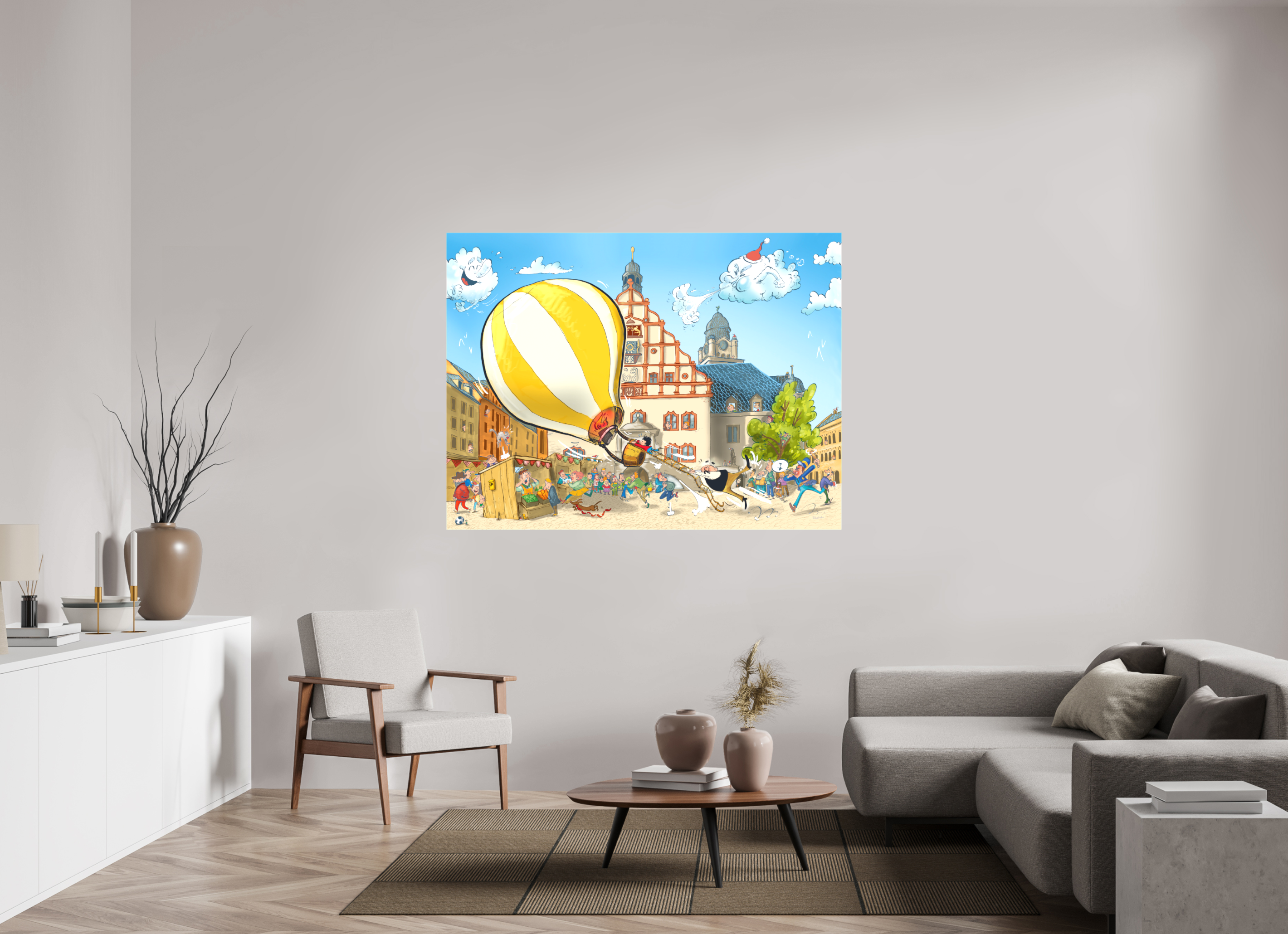 160 x 120 cm, Leinwand 20mm Trägerrahmen | Rand umgeschlagen Vater & Sohn · Lustige Ballonfahrt